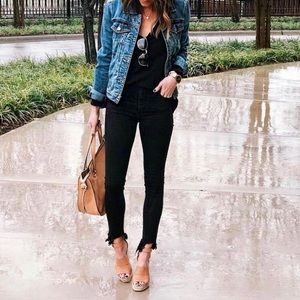 A&F High Waisted Black Skinny Jeans w/ Chewed Hem